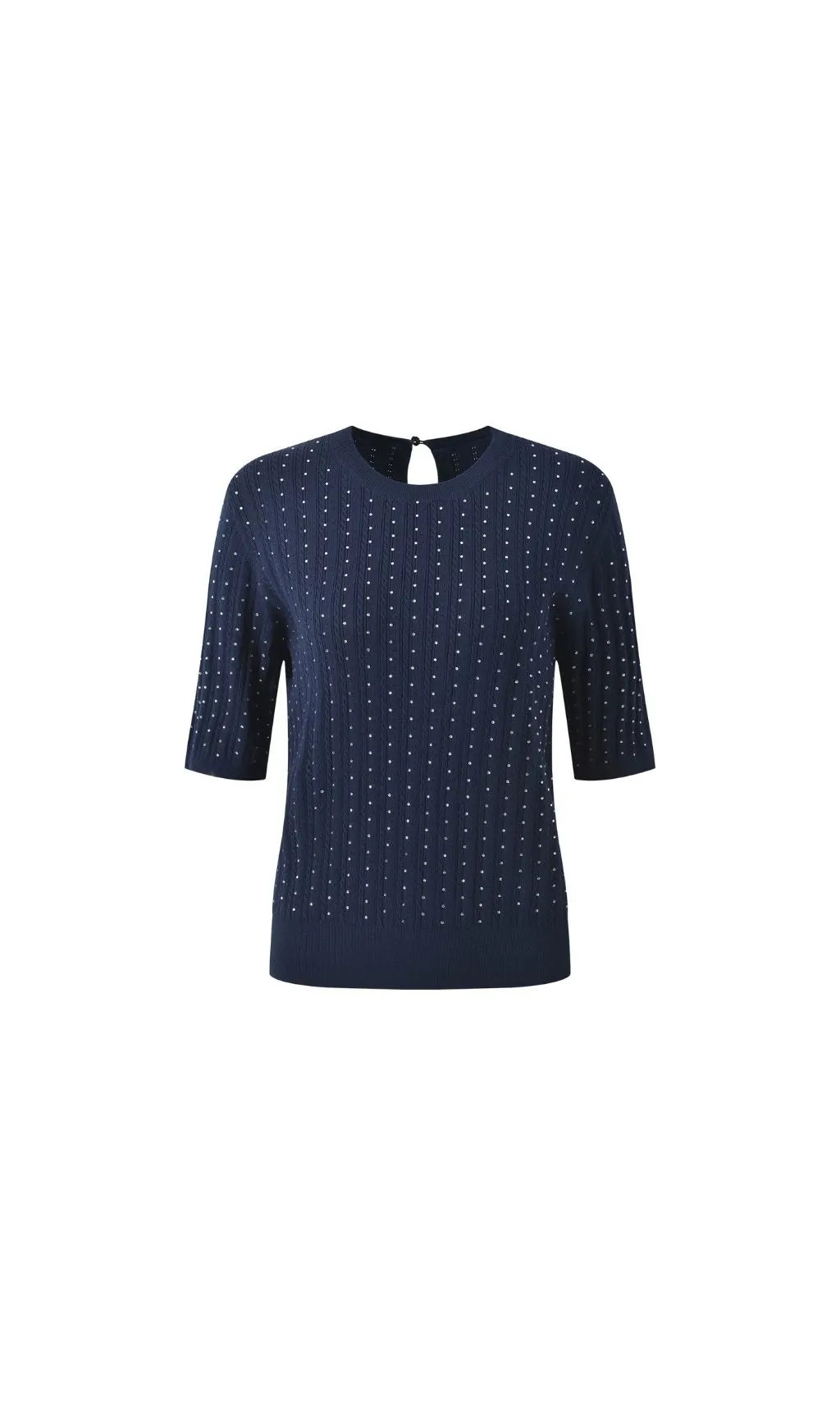 Round Neck Rhinestone Sweater Flowering Girl