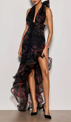 Cynna Halterneck Floral Ruffle Maxi Dress Flowering Girl