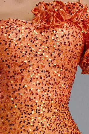 Orange Sequin One-Shoulder Floor-Length Gown Flowering Girl