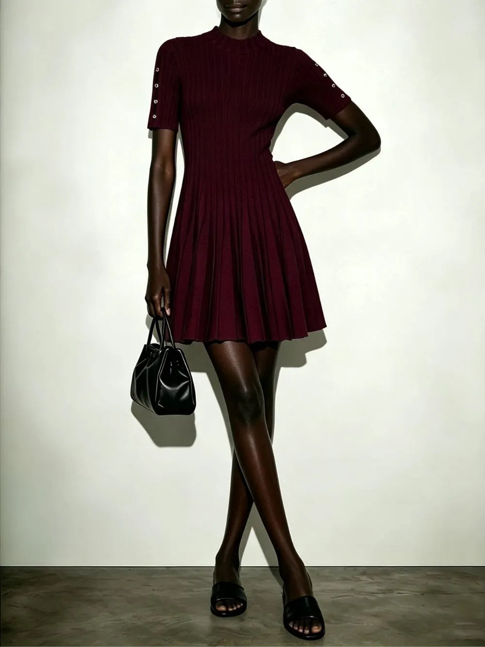 Mariluz Wine Knit Mini Dress Flowering Girl