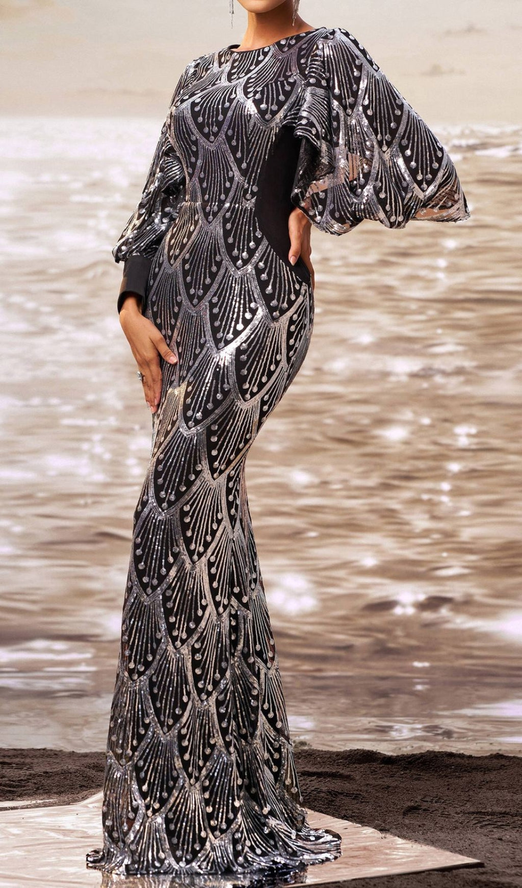 Dewi Long Sleeve Sequin Maxi Dress Flowering Girl