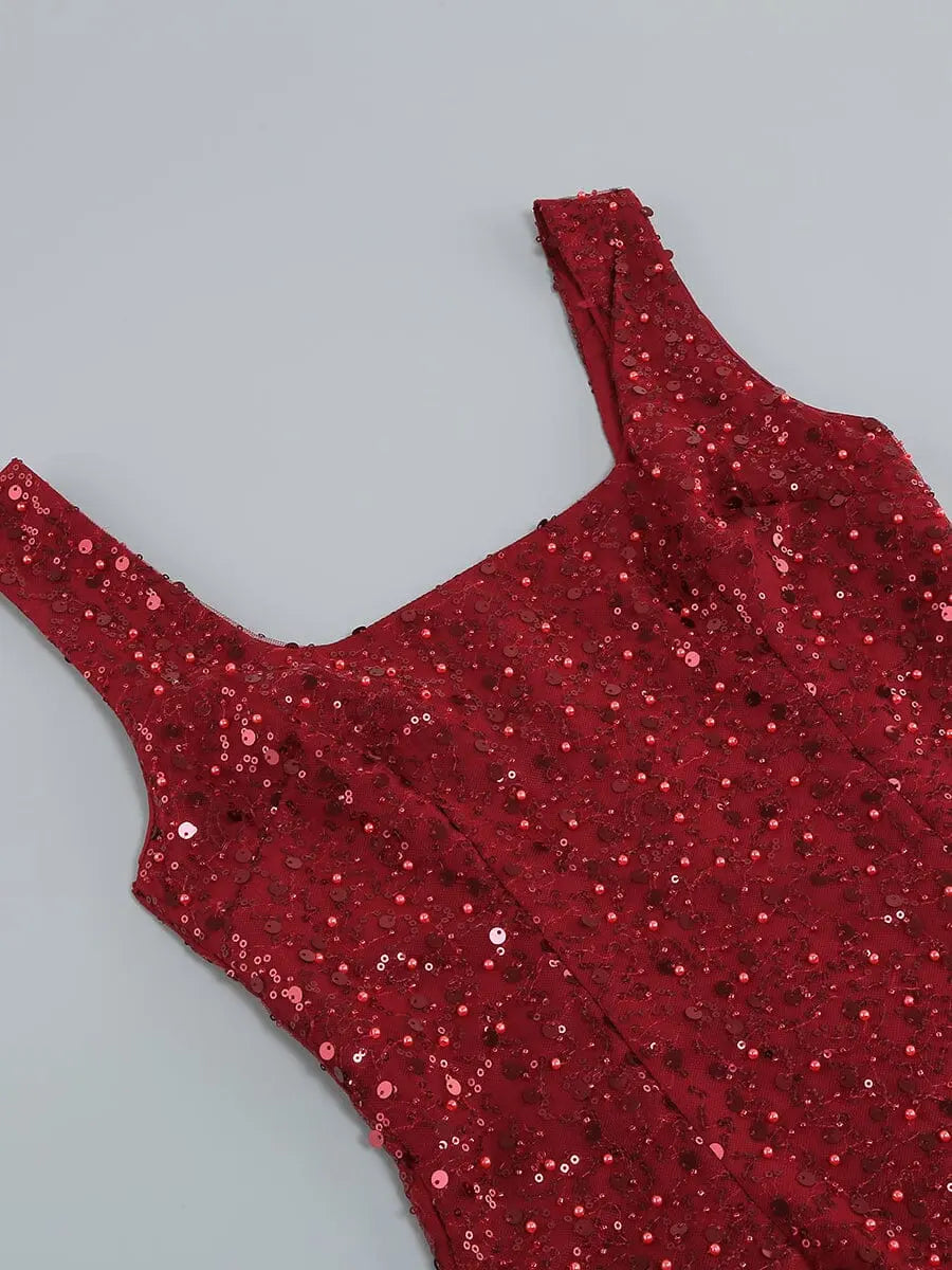 Red Feather Sequin Dress Flowering Girl