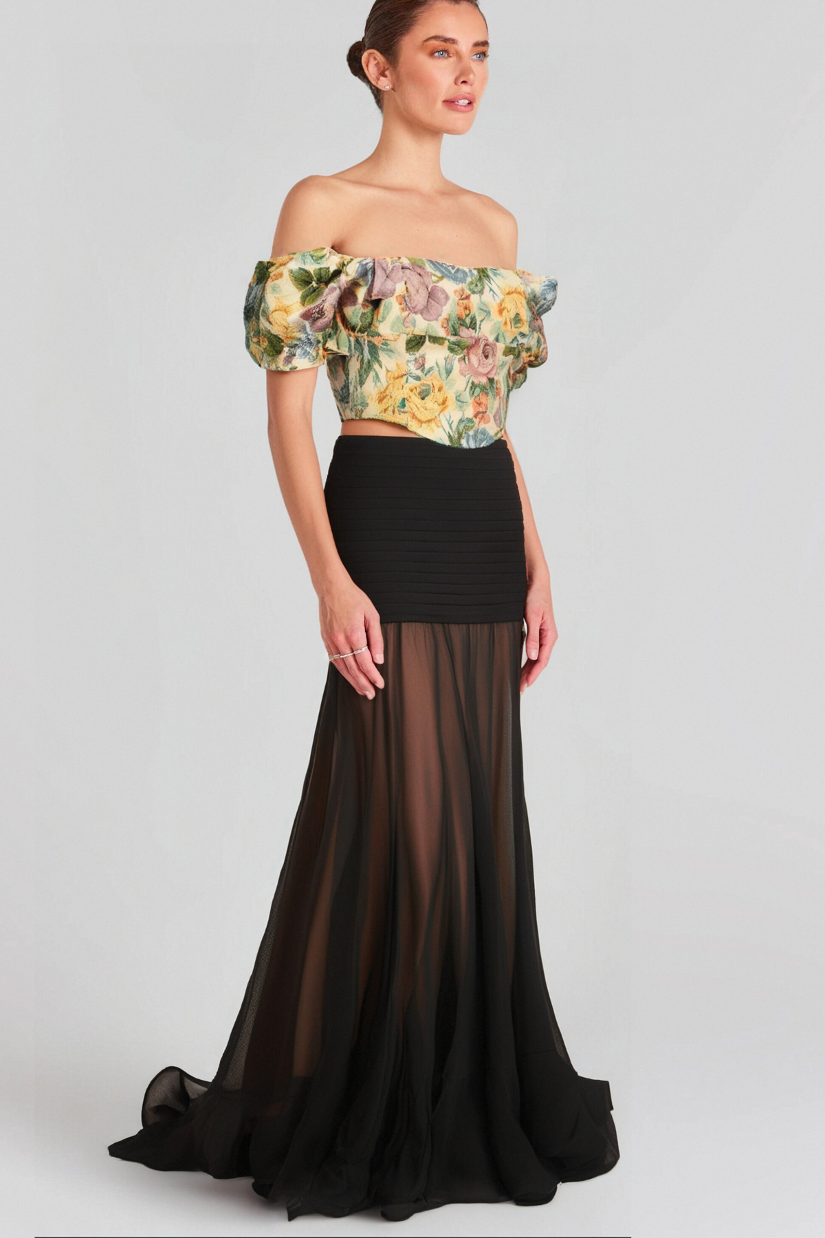 Constance Floral-Print Jacquard Cropped Top Flowering Girl