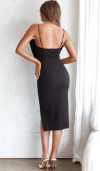 Bow Suspender Dress In Black Flowering Girl