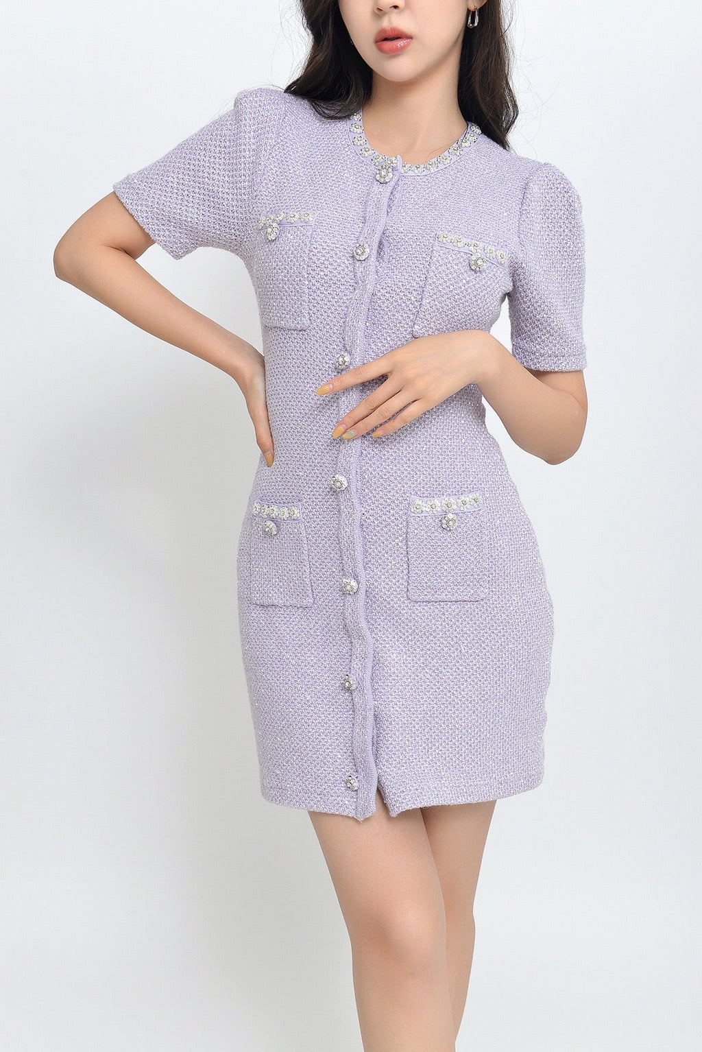 Sequin-Embellished Knitted Mini Dress Flowering Girl