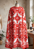White Majolica Tile Print Cape Dress Flowering Girl