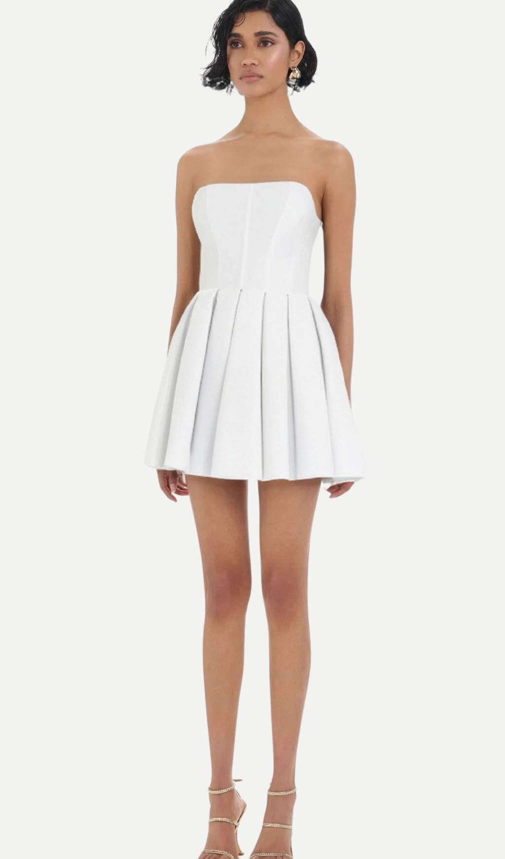 alyssa white strapless pleated mini dress Flowering Girl