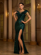 Green Sequin Short Sleeve Ruffled Cocktail Dress Flowering Girl