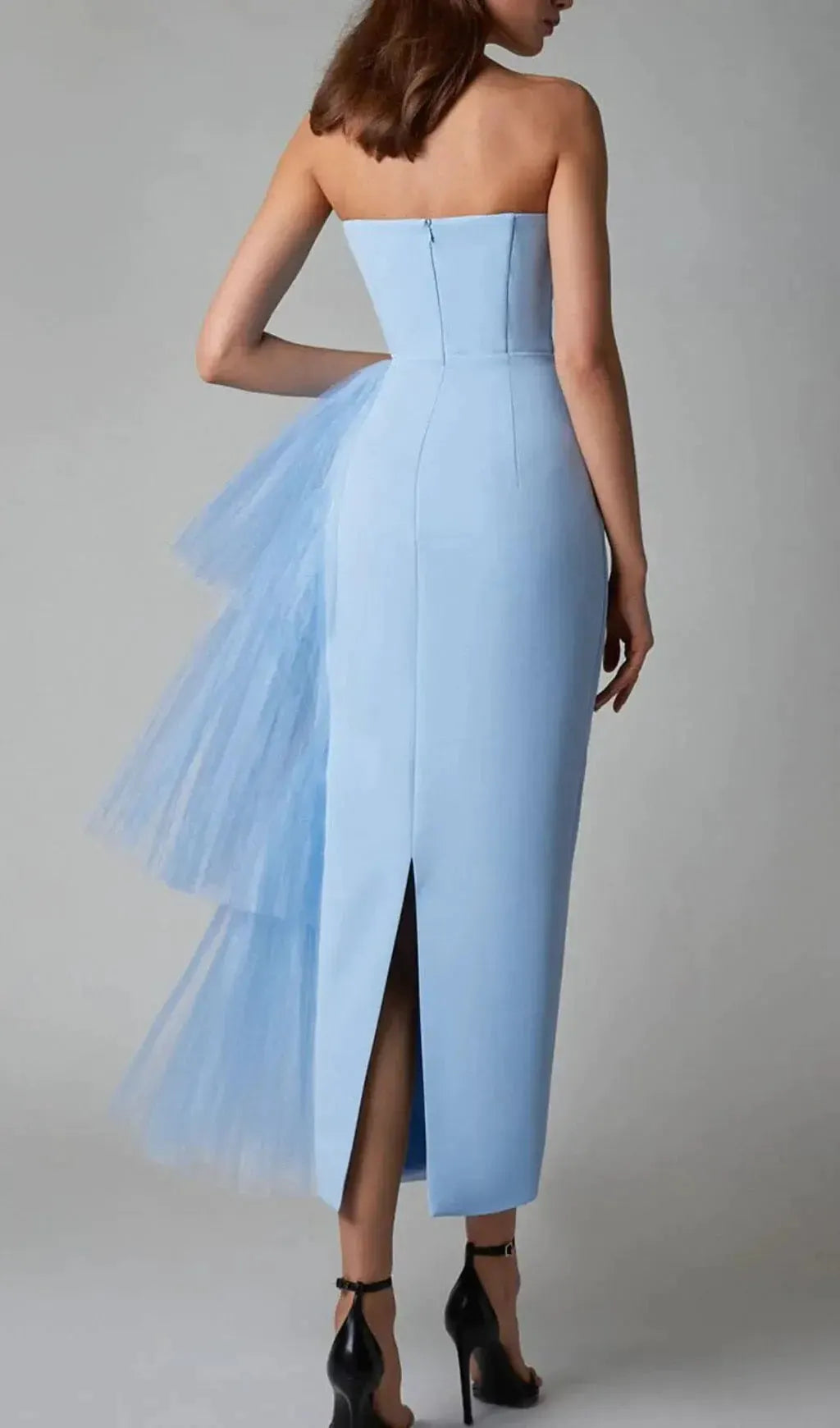 Mesh Stitched Dress In Light Blue Flowering Girl