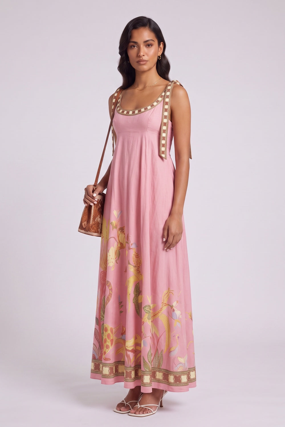 Tie Strap Tropical Print Maxi Dress Flowering Girl