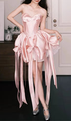 Lebana Pink Strapless Bow Mini Dress Flowering Girl
