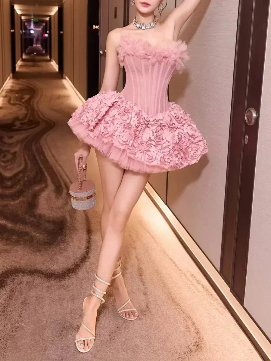 Strapless Petal Floral Corset A Line Dress Flowering Girl