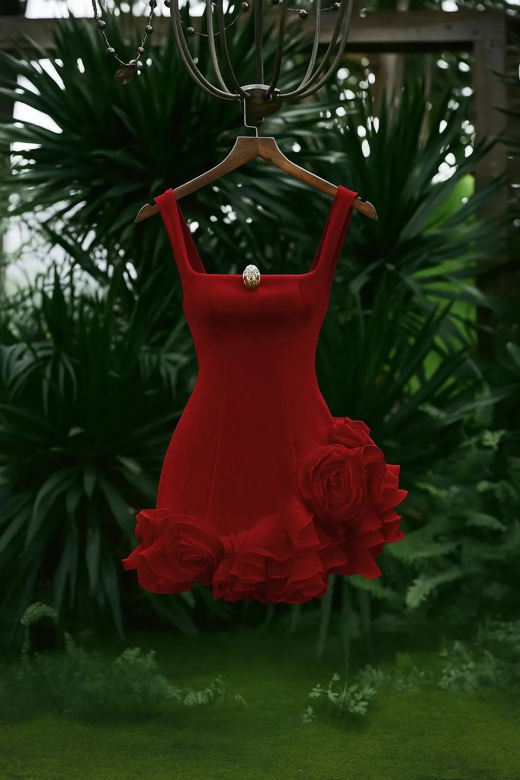 Renata Square Neck Flower Velvet Mini Dress Flowering Girl
