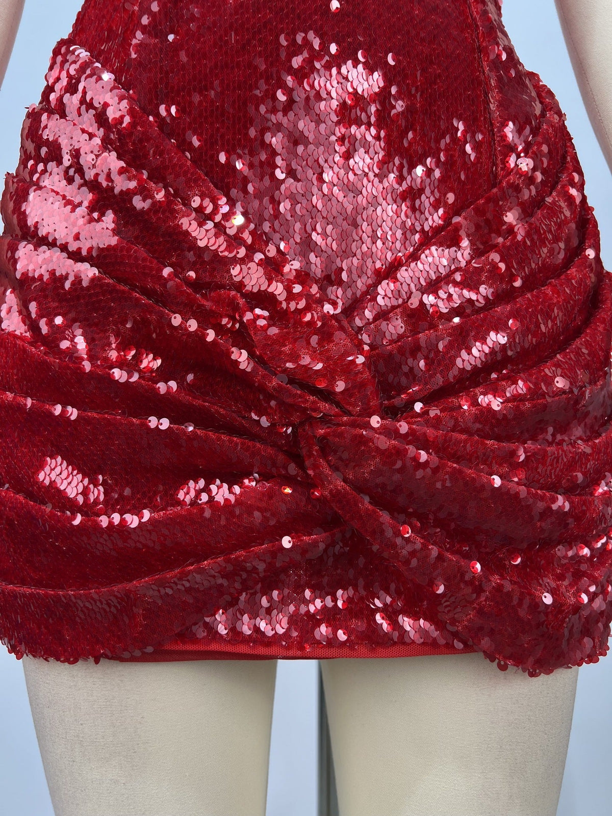 Juliet Sequin Ruched Beaded Strapless Bodycon Mini Dress In Red Flowering Girl