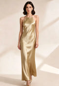 Gold Satin Column Evening Gown Flowering Girl