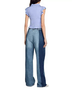 Satin Smocked Top In Sky Blue Flowering Girl