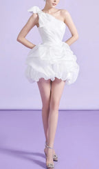 White One Shoulder Bowknot Mini Dress Flowering Girl