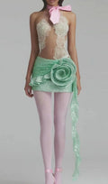 Kayla Green Lace Flower Sequin Mini Dress Flowering Girl