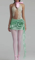 Kayla Green Lace Flower Sequin Mini Dress Flowering Girl