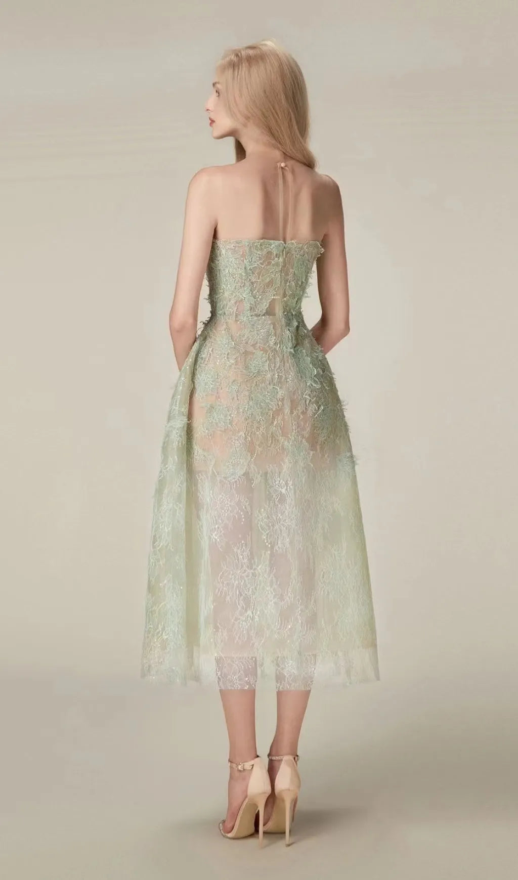 Allyson Green Floral Lace Embroider Midi Dress Flowering Girl