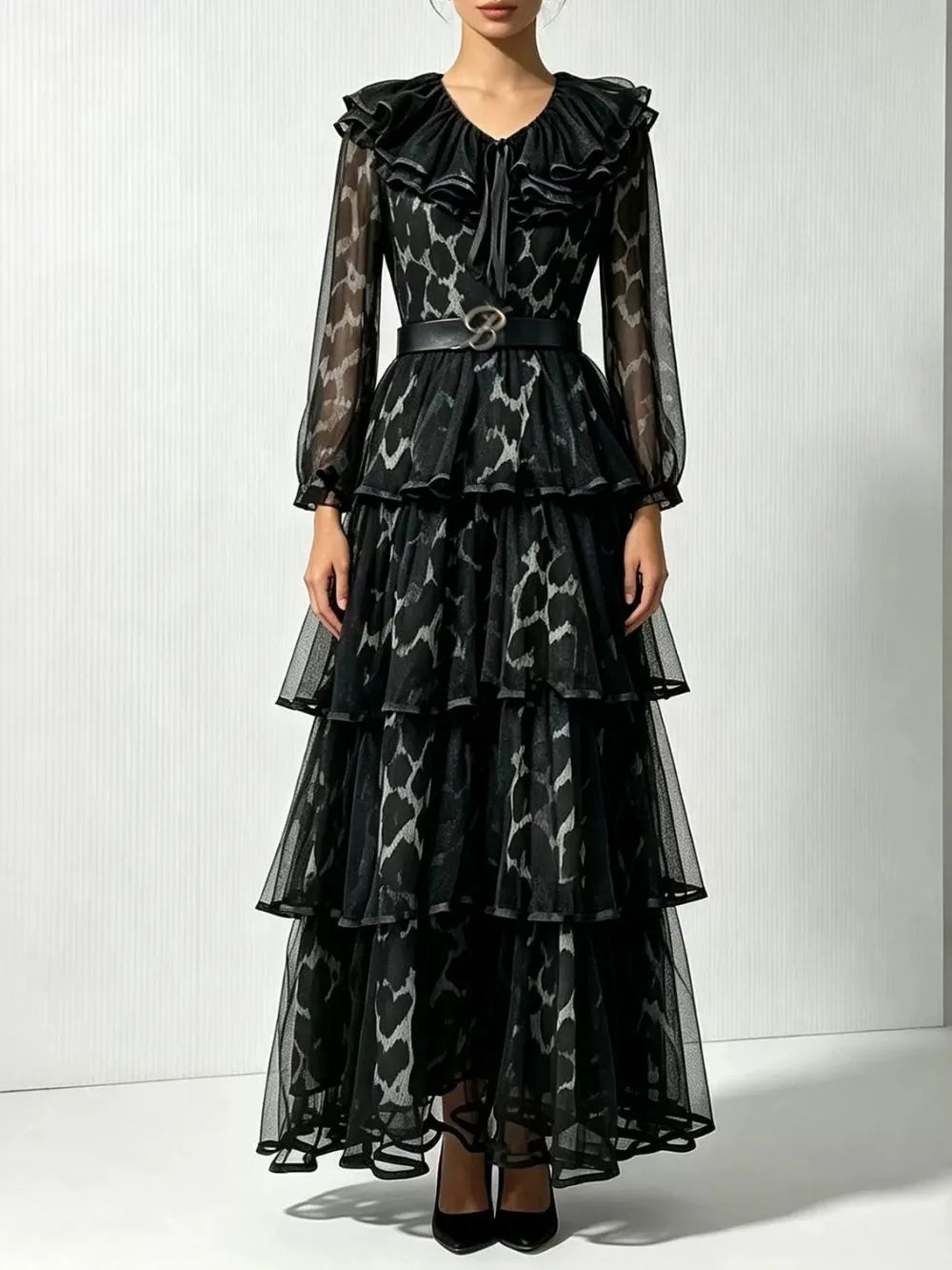 Margo Black Leopard Long Sleeve Maxi Dress Flowering Girl