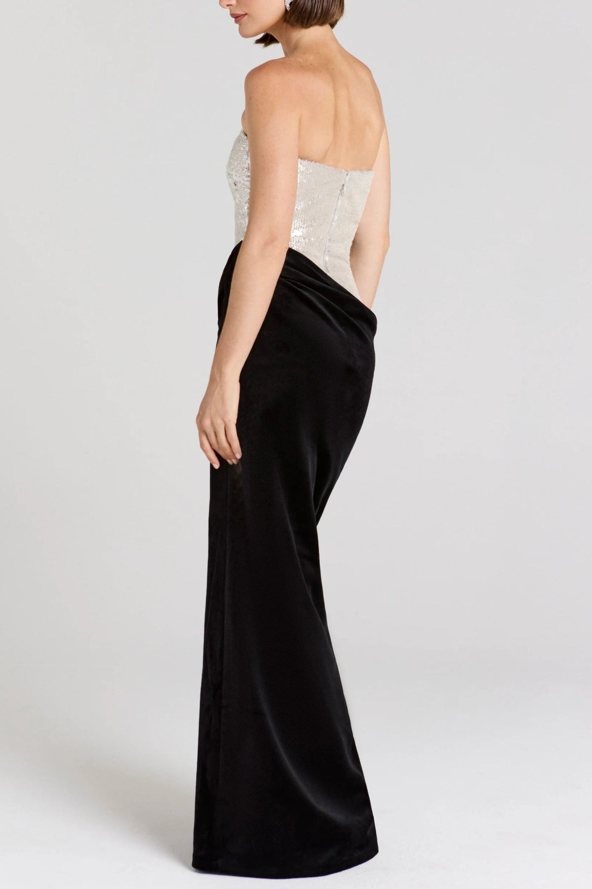 Nancy Off Shoulder Sequin High Slit Velvet Maxi Dress - Silver/Black Flowering Girl