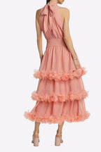 Nereida Tiered Midi Dress In Pale Orange Flowering Girl