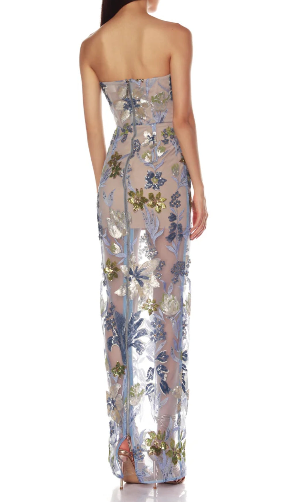 Danyl Blue Strapless Flower Sequin Maxi Dress Flowering Girl