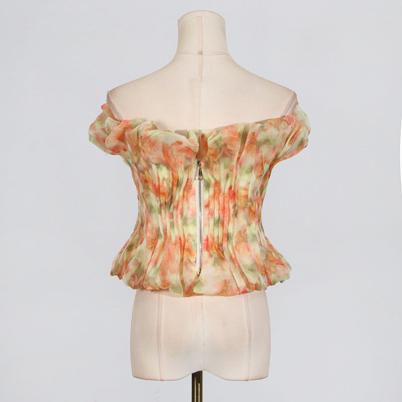 Print Ruffle Trim Top In Yellow Flowering Girl