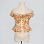 Print Ruffle Trim Top In Yellow Flowering Girl