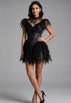 Black Floral Lace Fit-And-Flare Dress Flowering Girl