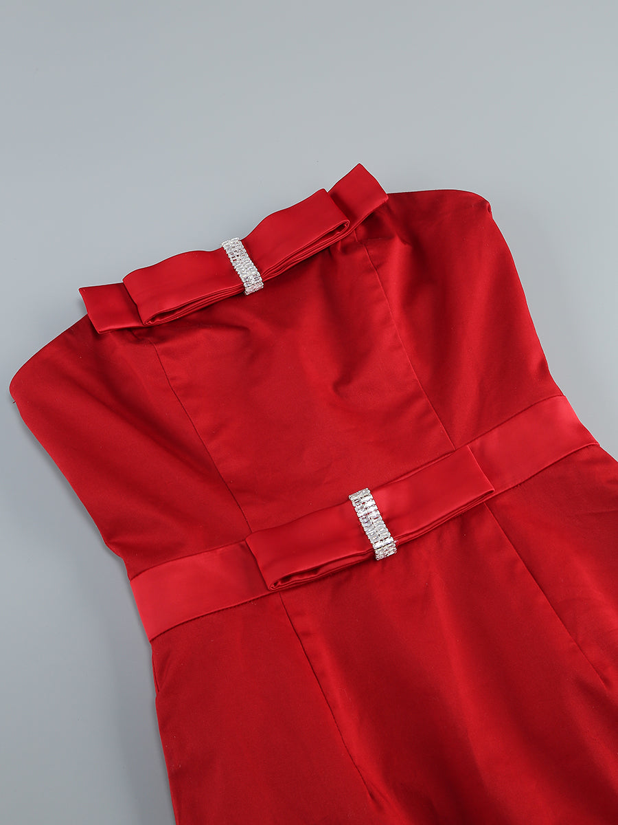 Drea Red Strapless Midi Dress Flowering Girl