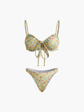 Floral Patterned Front Tie Bikini Set Flowering Girl