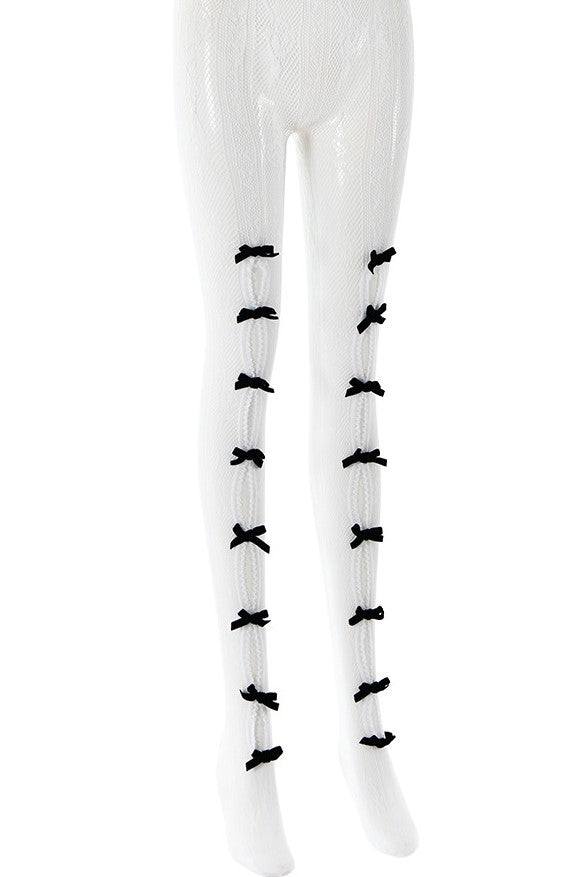 Yara Bowknot Fishnet Stockings - White Flowering Girl