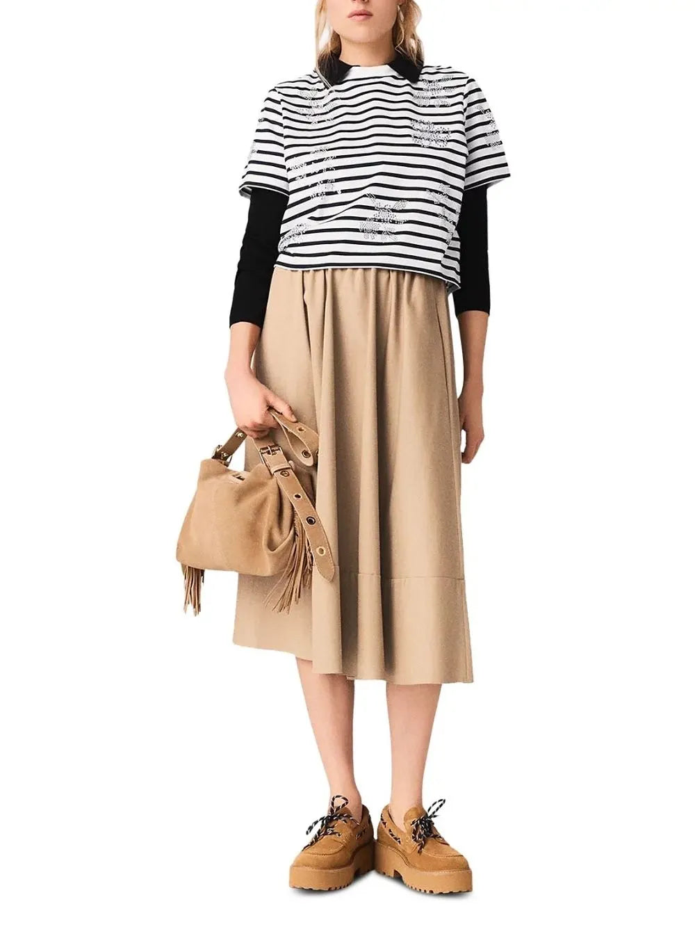 Striped Tee with Rhinestones Flowering Girl