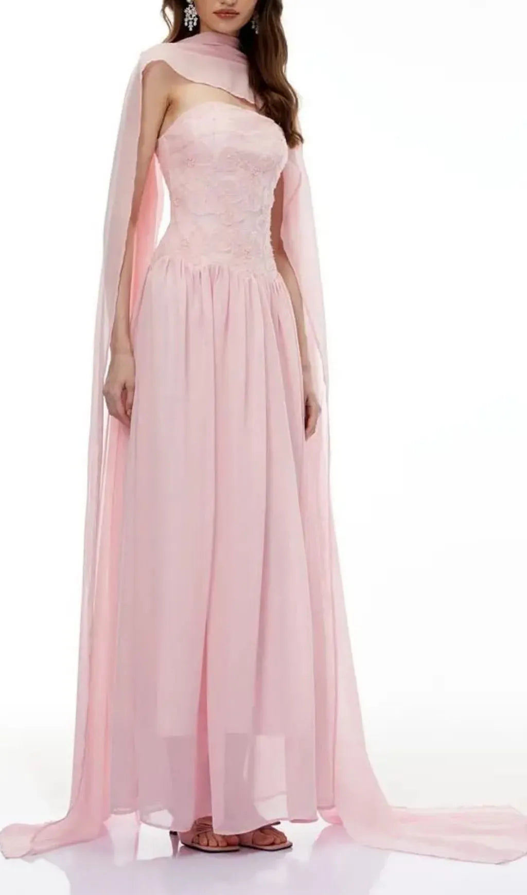 Rebecca Pink Floral Embroidered Pleated Maxi Dress Flowering Girl