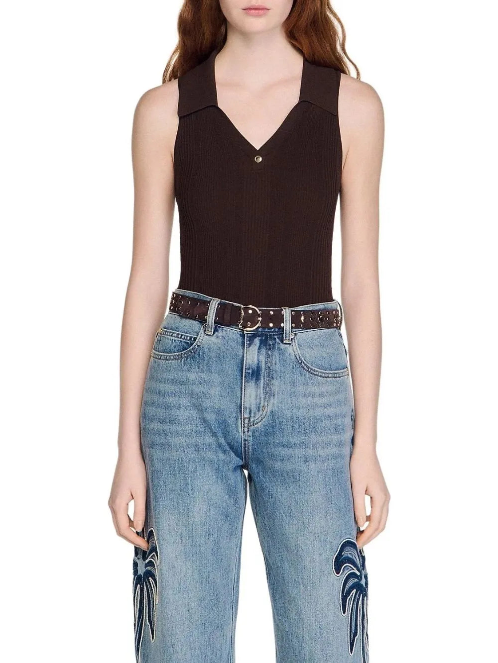 Ribbed Knit Polo Bodysuit Flowering Girl
