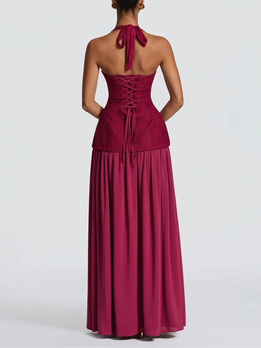 Mathilde Red Halter Slit Maxi Dress Flowering Girl