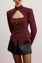 Stand Collar Cutout Blazer Flowering Girl