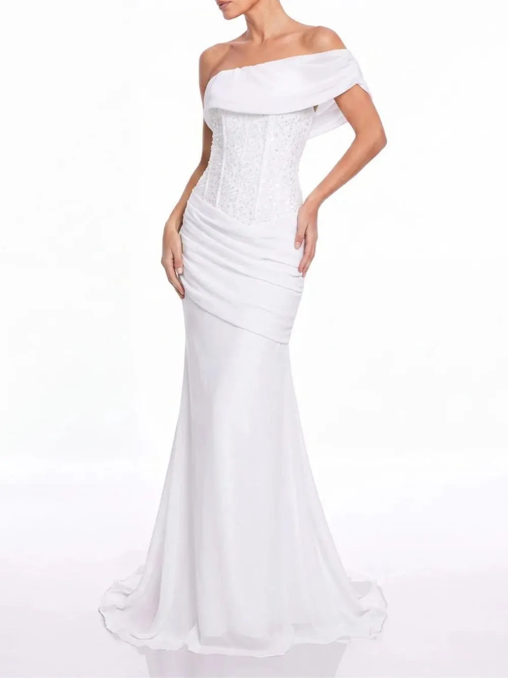 Vavelion One Shoulder Sequin Mermaid Maxi Dress Flowering Girl