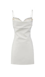 Satin Pearl Mini Dress In White Flowering Girl