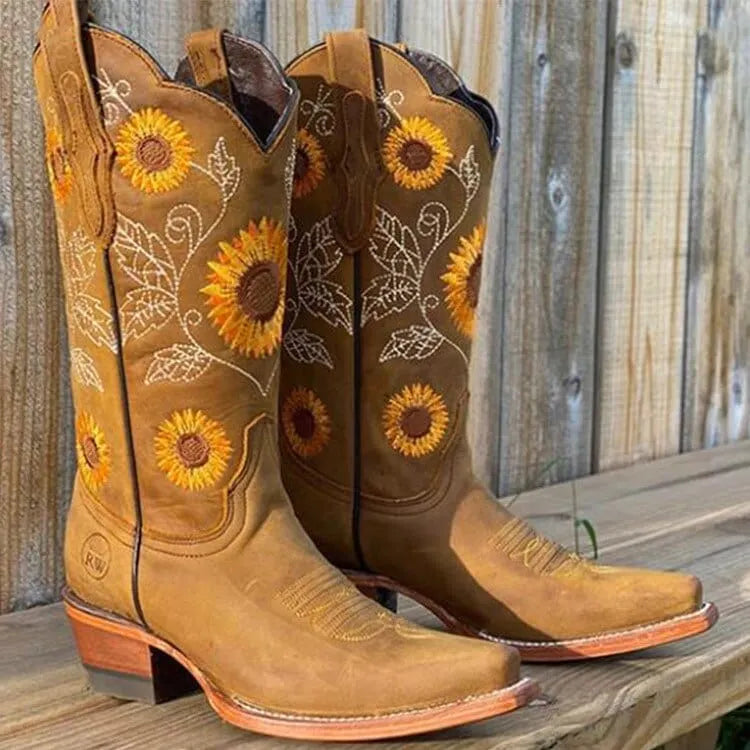 Cowboy Sunflower Embroidered Martin Boots Flowering Girl
