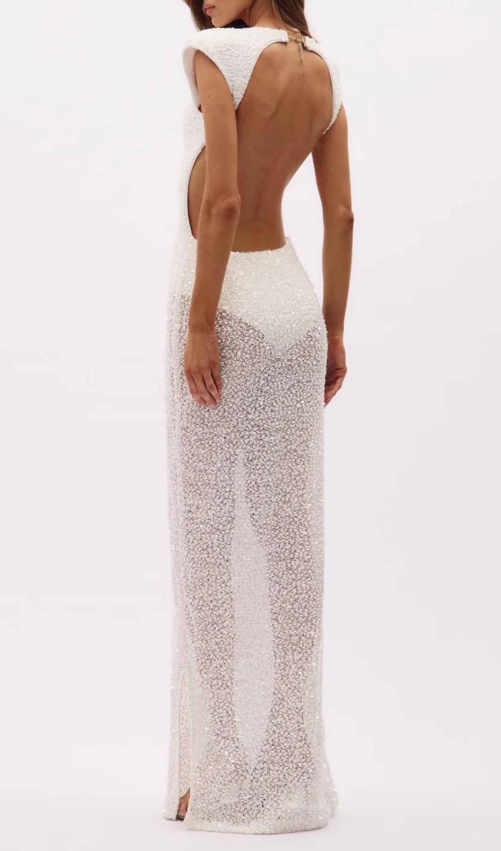 Kees White Sequin Sleeveless Backless Maxi Dress Flowering Girl