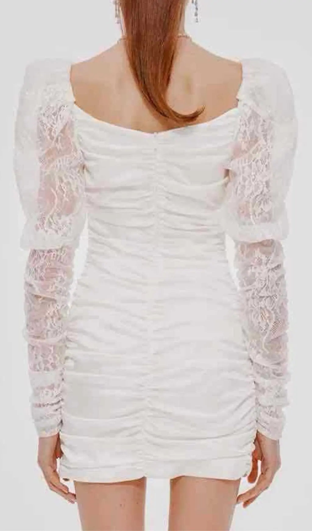 Pleated Dress With Lace Puffed Sleeves In White Flowering Girl