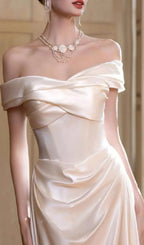 Kaur White Satin Off-Shoulder Wedding Dress Flowering Girl