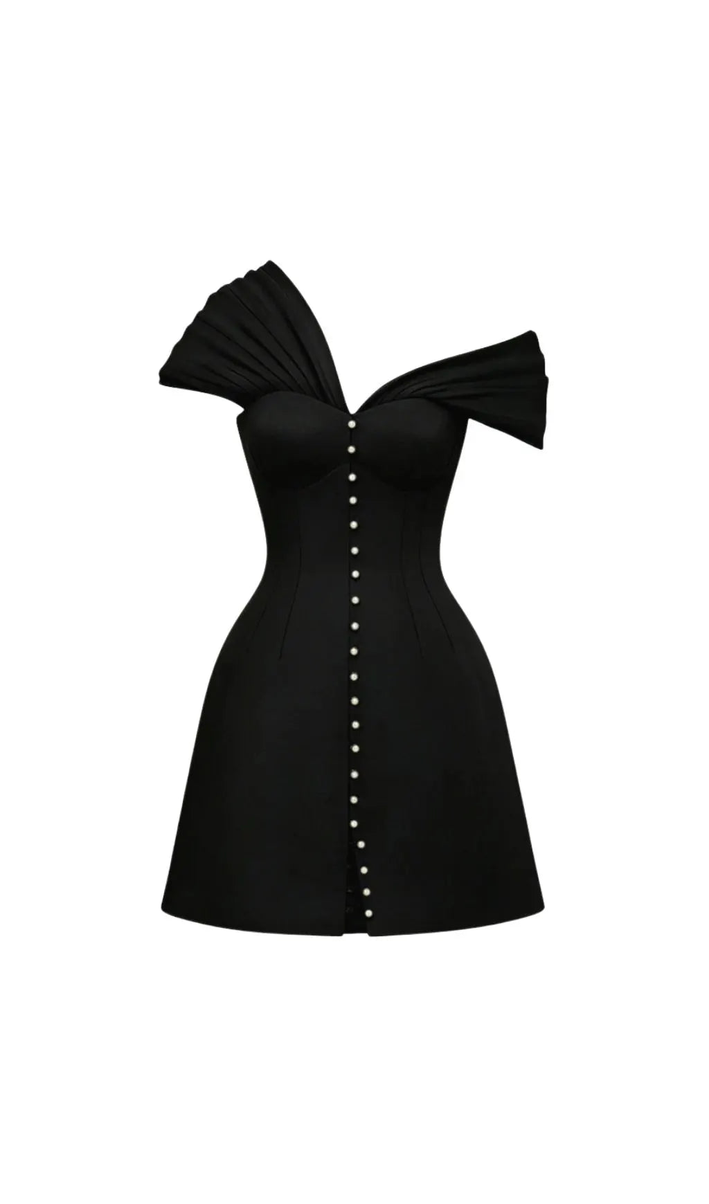 Luzasa Off Shoulder Buttoned Mini Dress - Black Flowering Girl