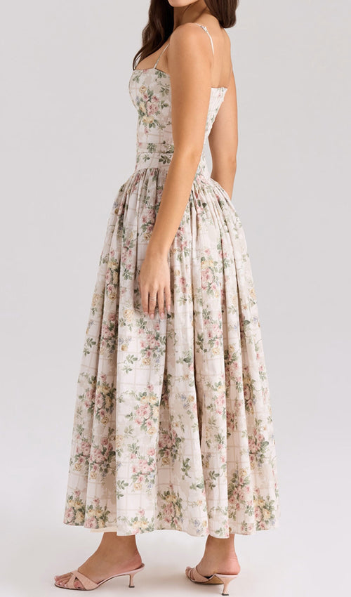 Ashira Beige Floral Maxi Dress Flowering Girl
