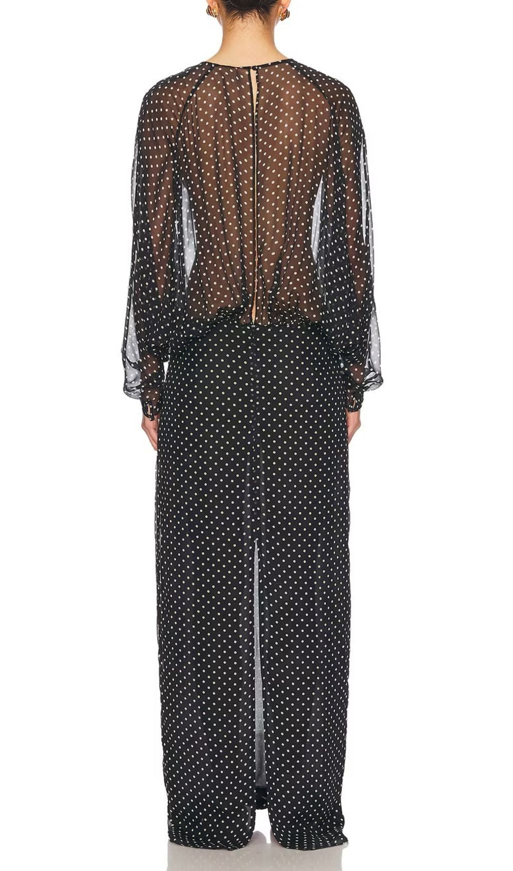 Isis Black Dot Long Sleeve Maxi Dress Flowering Girl