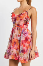 Red Multi Floral Tie Strap Mini Dress Flowering Girl