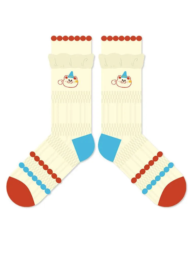 Cartoon Little Red Flower Striped Socks Flowering Girl